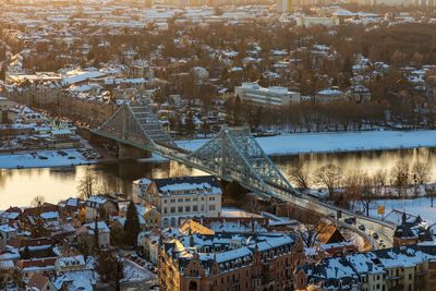 High angle view of cityscape during winter