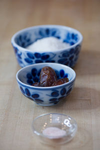 Close-up of blue bowl on table