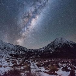 Scenic view of snow covered mountains against sky