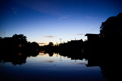 Silhouette of buildings at dusk