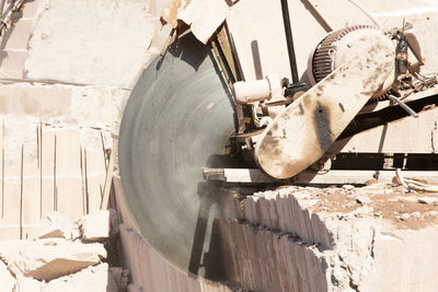 Close-up of old machinery in factory