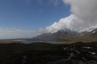 Scenic view of snowcapped mountains against sky