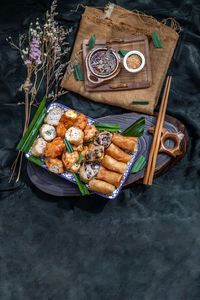 High angle view of food on table