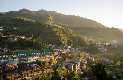 High angle view of townscape against sky