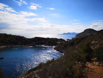 Scenic view of bay against sky