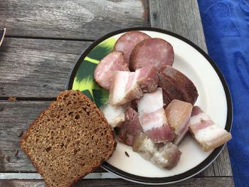 High angle view of breakfast on table