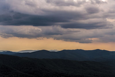 Scenic view of mountains against dramatic sky