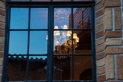 Low angle view of window in city