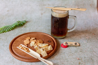 Close-up of breakfast on table