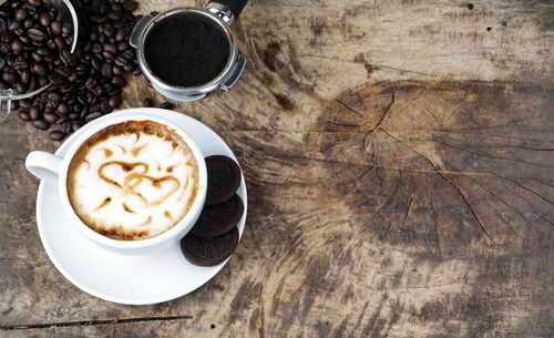 High angle view of coffee on table