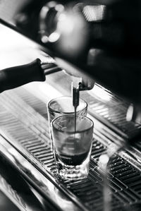 High angle view of beer glass on table