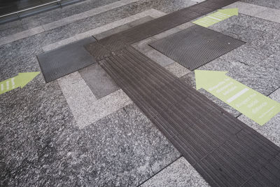 High angle view of zebra crossing on street in city