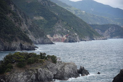 Scenic view of sea and mountains