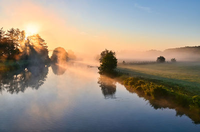 Scenic view of lake against sky during sunset