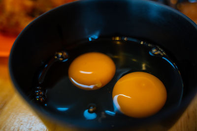 High angle view of breakfast on table