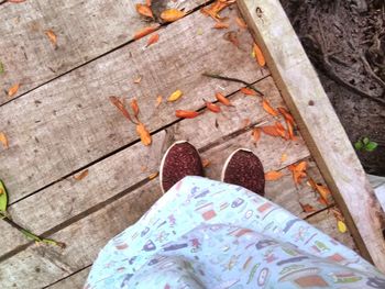 Low section of person standing on wood