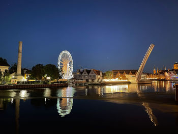 Reflection of illuminated buildings in water at night