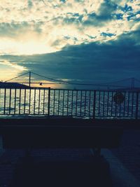 Scenic view of sea against cloudy sky at sunset