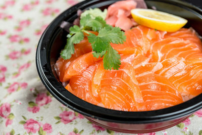 Close-up of sashimi in bowl