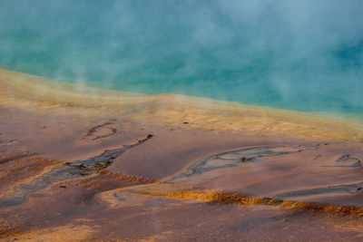 View of steam emitting from hot spring