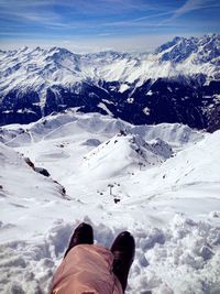 Scenic view of snow covered mountains