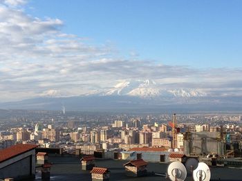 High angle view of townscape against sky
