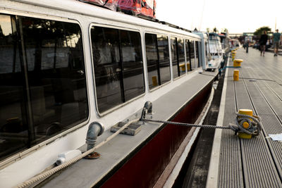 Train on railroad tracks in city