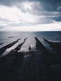 Scenic view of sea against cloudy sky