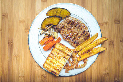 High angle view of breakfast on table