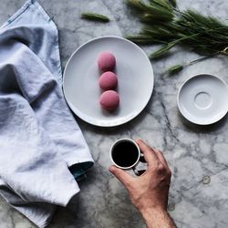 Close-up high angle view of macaroons