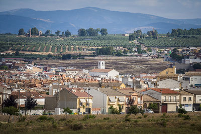 High angle view of townscape against sky