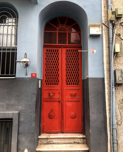 Closed door of building