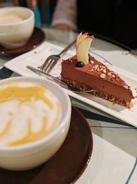 Close-up of cake in plate on table