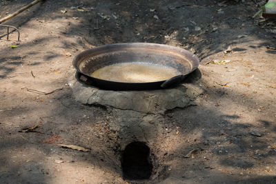 High angle view of metal container on land