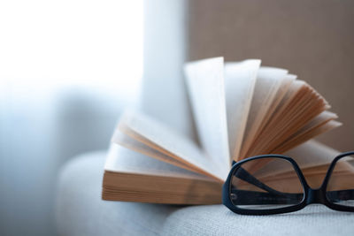 Close-up of eyeglasses on table