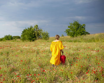 Rear view of person on field