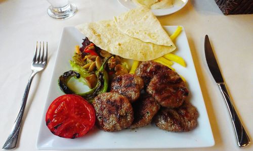 Close-up of food served in plate on table