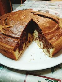 Close-up of cake in plate on table