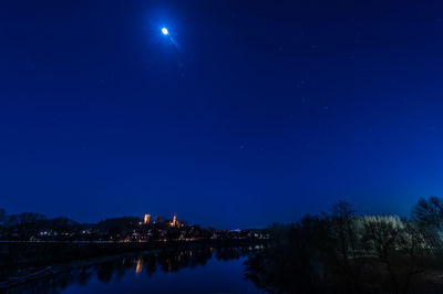 Scenic view of river against sky at night