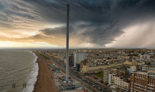 Aerial view of british airways i360 observation deck in brighton, uk.