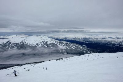 Snowcapped mountain against cloudy sky