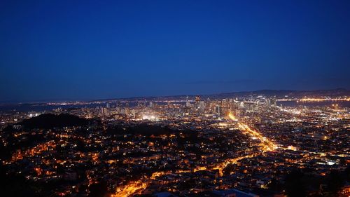 Aerial view of city at night