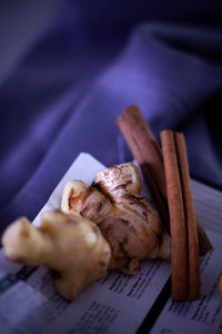 High angle view of meat on barbecue grill