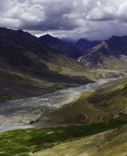 Scenic view of dramatic landscape against cloudy sky