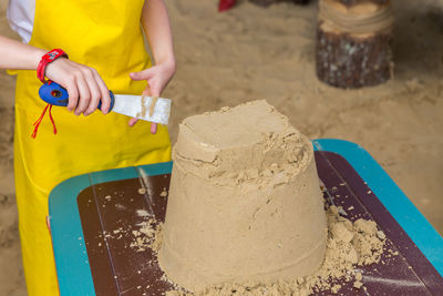 High angle view of man working at beach