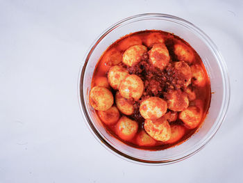 High angle view of fruits in bowl on table