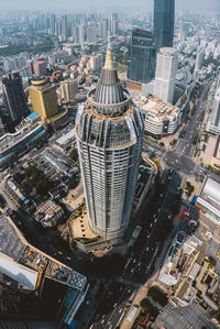 High angle view of buildings in city