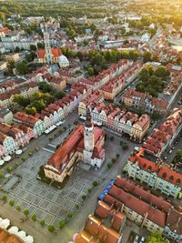 High angle view of buildings in city