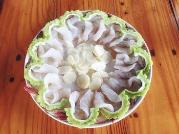 High angle view of seafood in plate on table