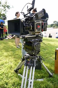 Close-up of camera on field